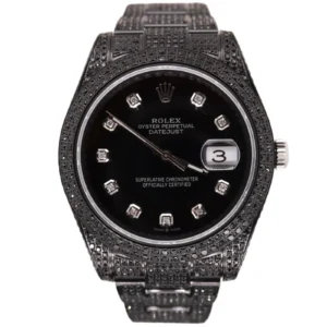 original 41mm rolex iced out with genuine black diamonds