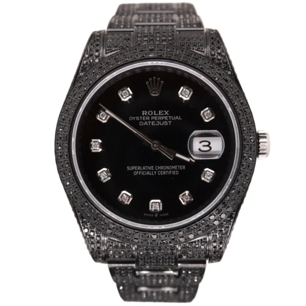 original 41mm rolex iced out with genuine black diamonds