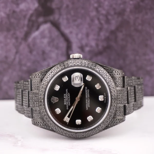 original 41mm rolex iced out with genuine black diamonds