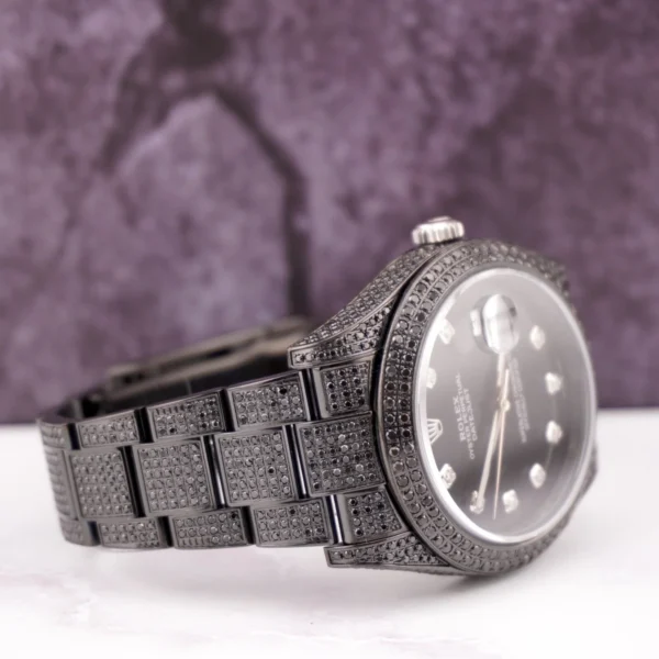 original 41mm rolex iced out with genuine black diamonds