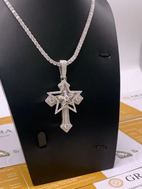diamond star–cross pendant with tennis chain necklace