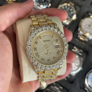 41mm Iced Out Yellow Gold Rolex Day-Date II 18k