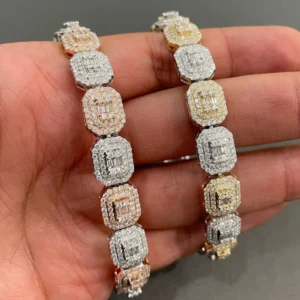 Square Shape Moissanite Baguette Diamond Tennis Bracelet