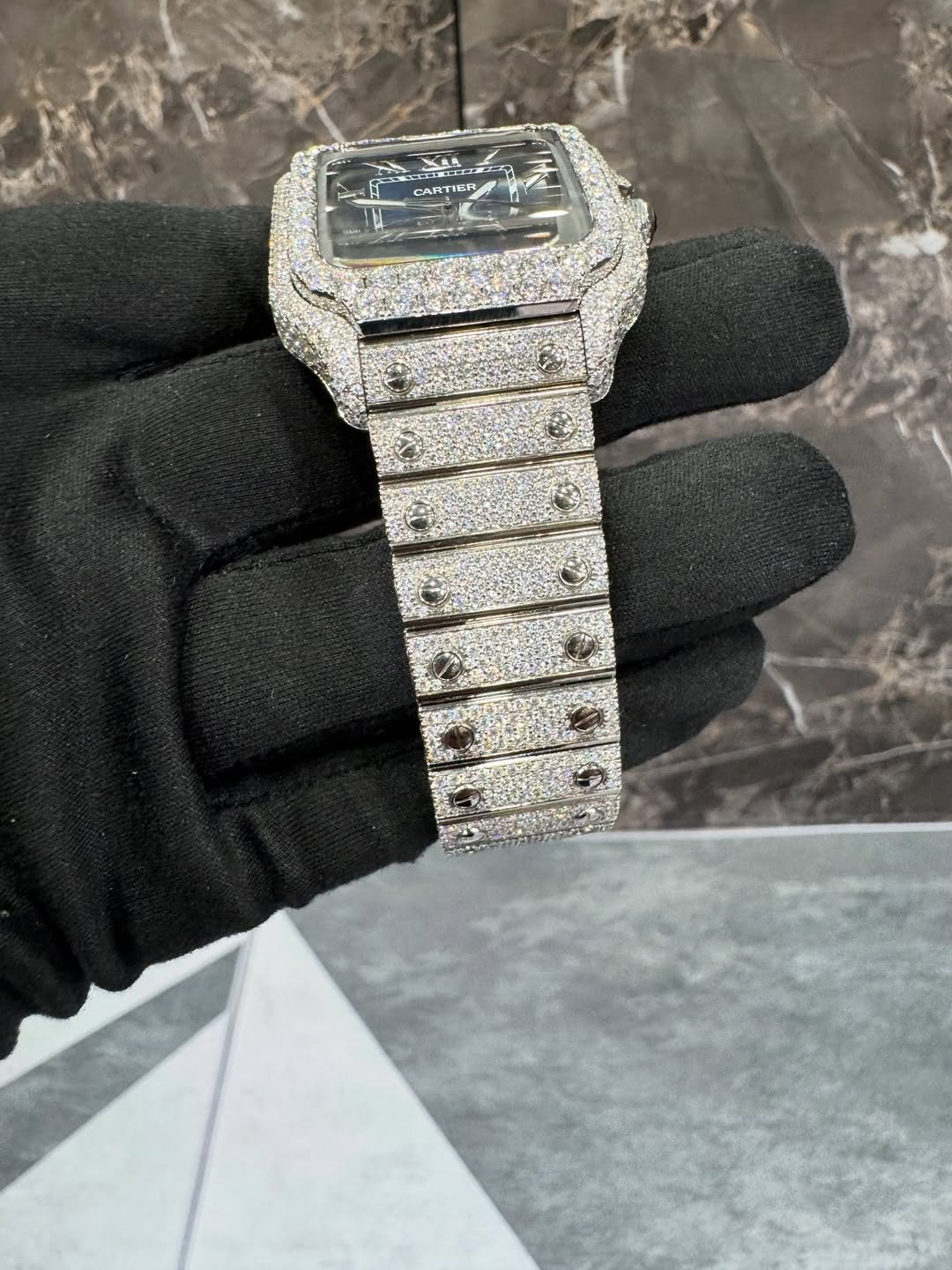 Moissanite Cartier Santos Watch Blue Dial - Image 2