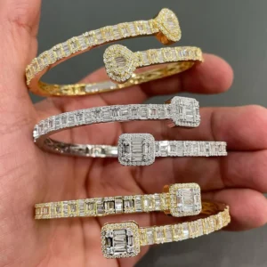 Moissanite Baguette Diamond Bracelet – Open Cuff Bangle