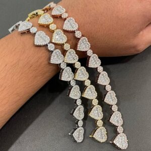 Iced Out Baguette Heart Tennis Moissanite Diamond Bracelet