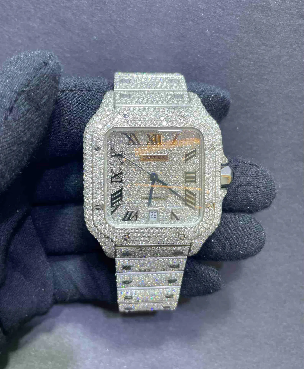 1mm Iced Out Cartier Watch Santos xl Vs1 Iced Bust Down